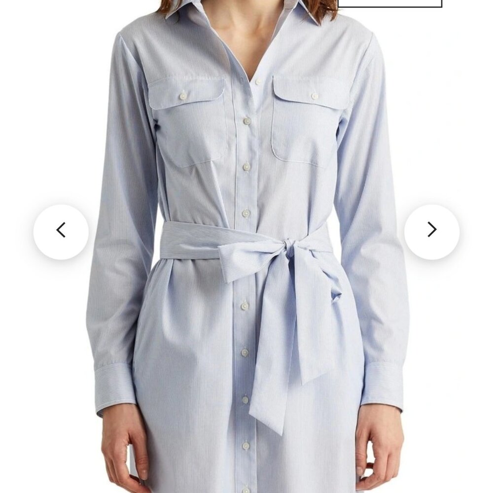 Ralph Lauren Black Label Striped Cotton Broadcloth Shirtdress Size 14 - Picture 3 of 16